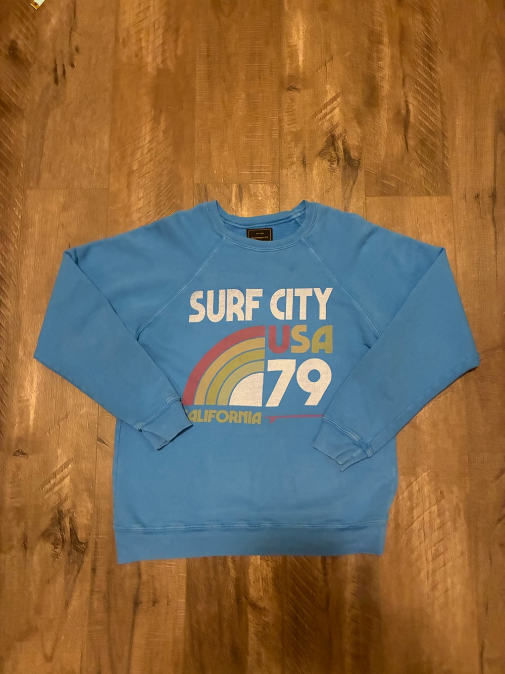 Original Retro Brand Light Blue 'Surf City USA 79' Graphic Crewneck Sweatshirt